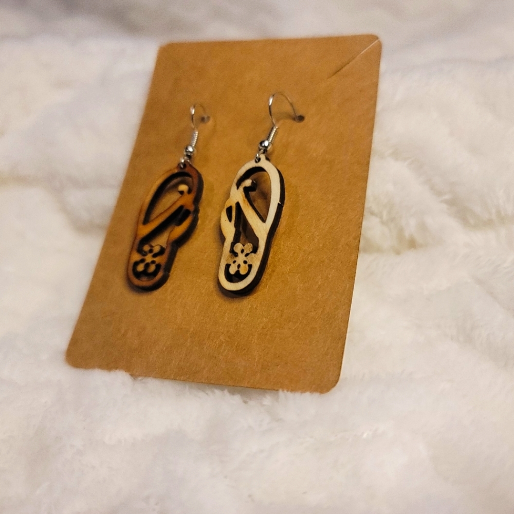 Flip-flops Wooden Earring. Chacla Pantallas De Madera